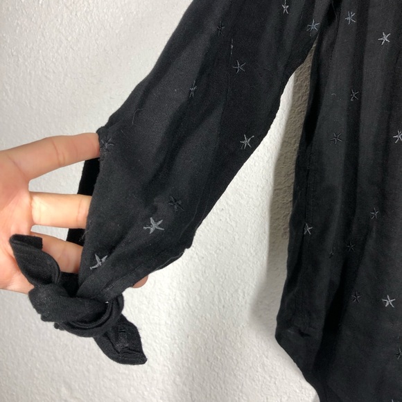 Rails Robyn Embroidered Star Shirt Tie Sleeve Button Down Black S - Picture 3 of 12